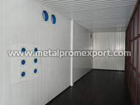 Internal room of one of modules in technical building based on sandwich panel container units